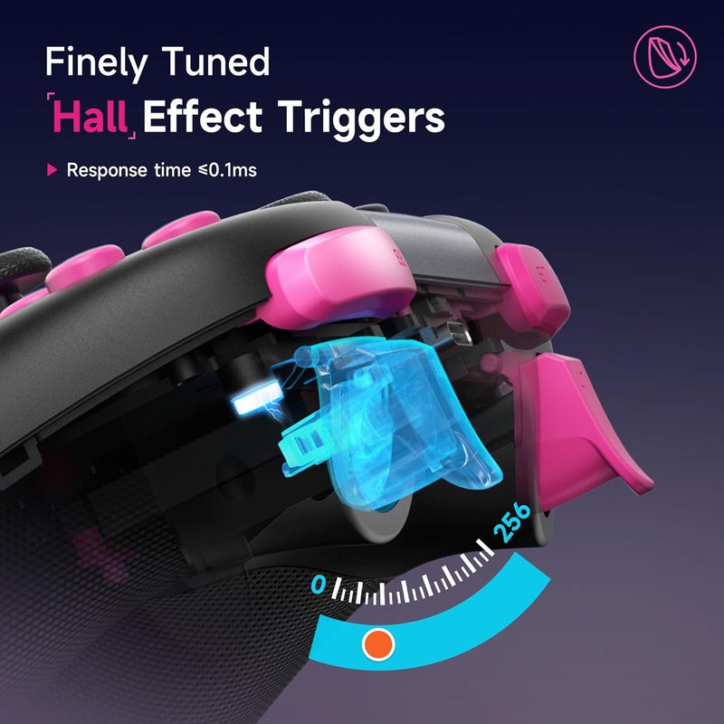 EasySMX وحدة تحكم PC لاسلكية X05 Pro مع مشغلات اهتزاز مزدوجة المرحلة، 2 زر قابل للبرمجة، عصي هول، بطارية 1200 مللي أمبير، معدل استقصاء 1000 هرتز لوحدة تحكم الألعاب للكمبيوتر/سويتش/أندرويد/iOS مع أزرار صامتة (أسود وردي)  - Image 5